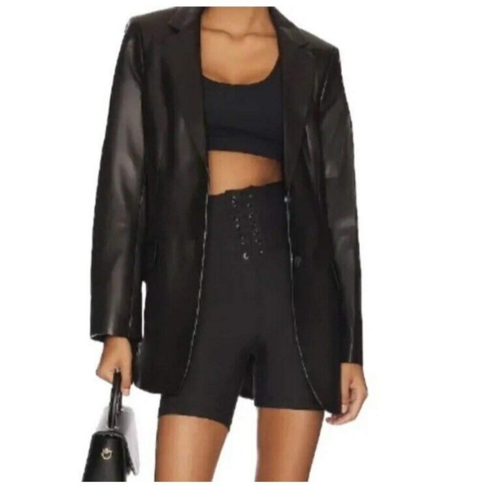 WeWoreWhat Lace Up Biker Short‎ Solid Black Size Large NWT